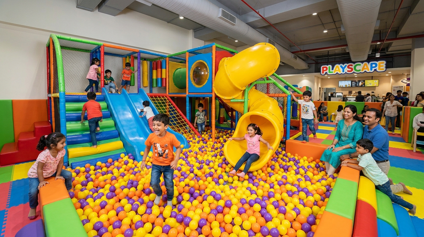 Children playing in the colorful soft play zone at PlayVana